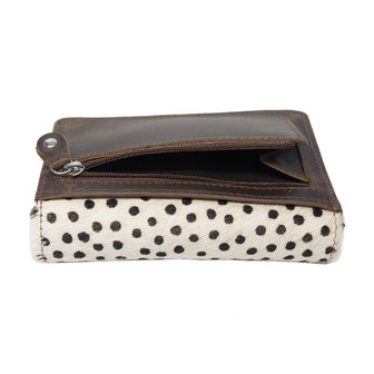 Leren dames portemonnee lichtbruin met witte cheetah print - Arrigo.nl