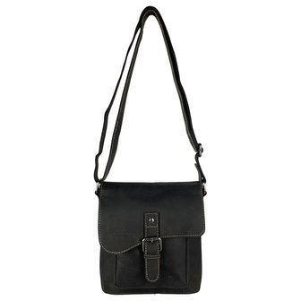 Crossbody schoudertasje zwart buffelleer - Arrigo.nl