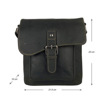 Crossbody schoudertasje zwart buffelleer - Arrigo.nl