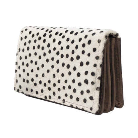 Leren dames portemonnee lichtbruin met witte cheetah print - Arrigo.nl