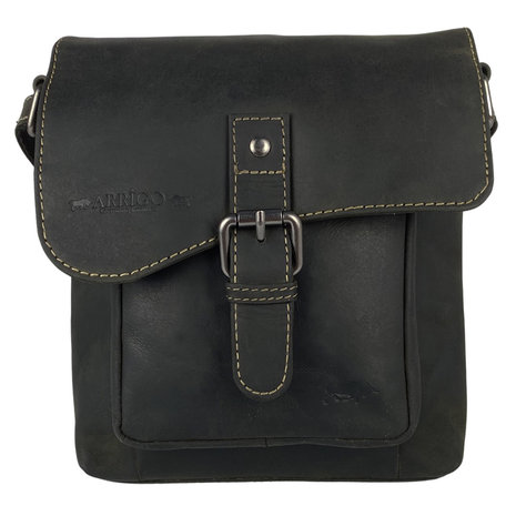 Crossbody schoudertasje zwart buffelleer - Arrigo.nl