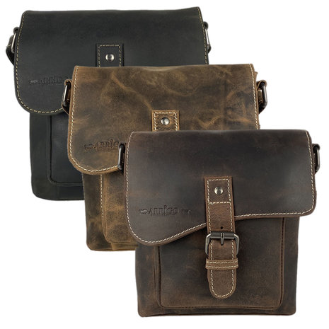 Crossbody schoudertasje zwart buffelleer - Arrigo.nl