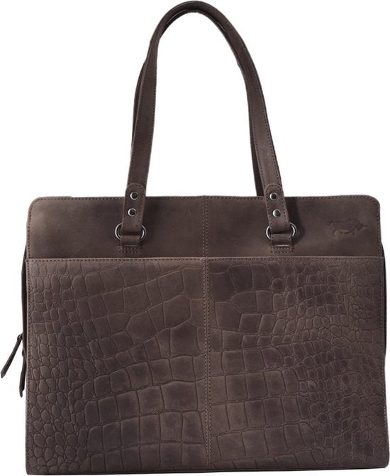 Croco werktas donkerbruin - Arrigo Leather Goods