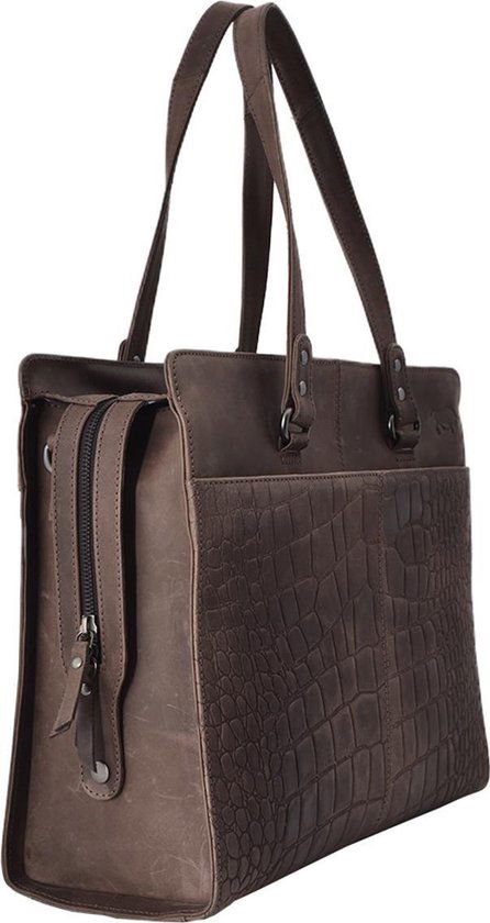 Croco werktas donkerbruin - Arrigo Leather Goods