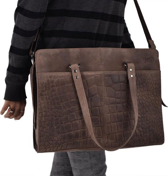 Croco werktas donkerbruin - Arrigo Leather Goods