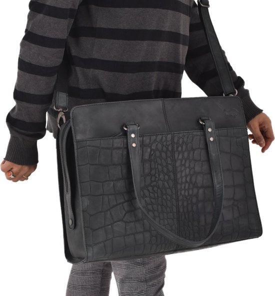 Croco werktas matzwart - Arrigo Leather Goods