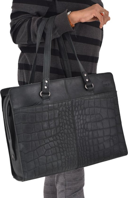 Croco werktas matzwart - Arrigo Leather Goods