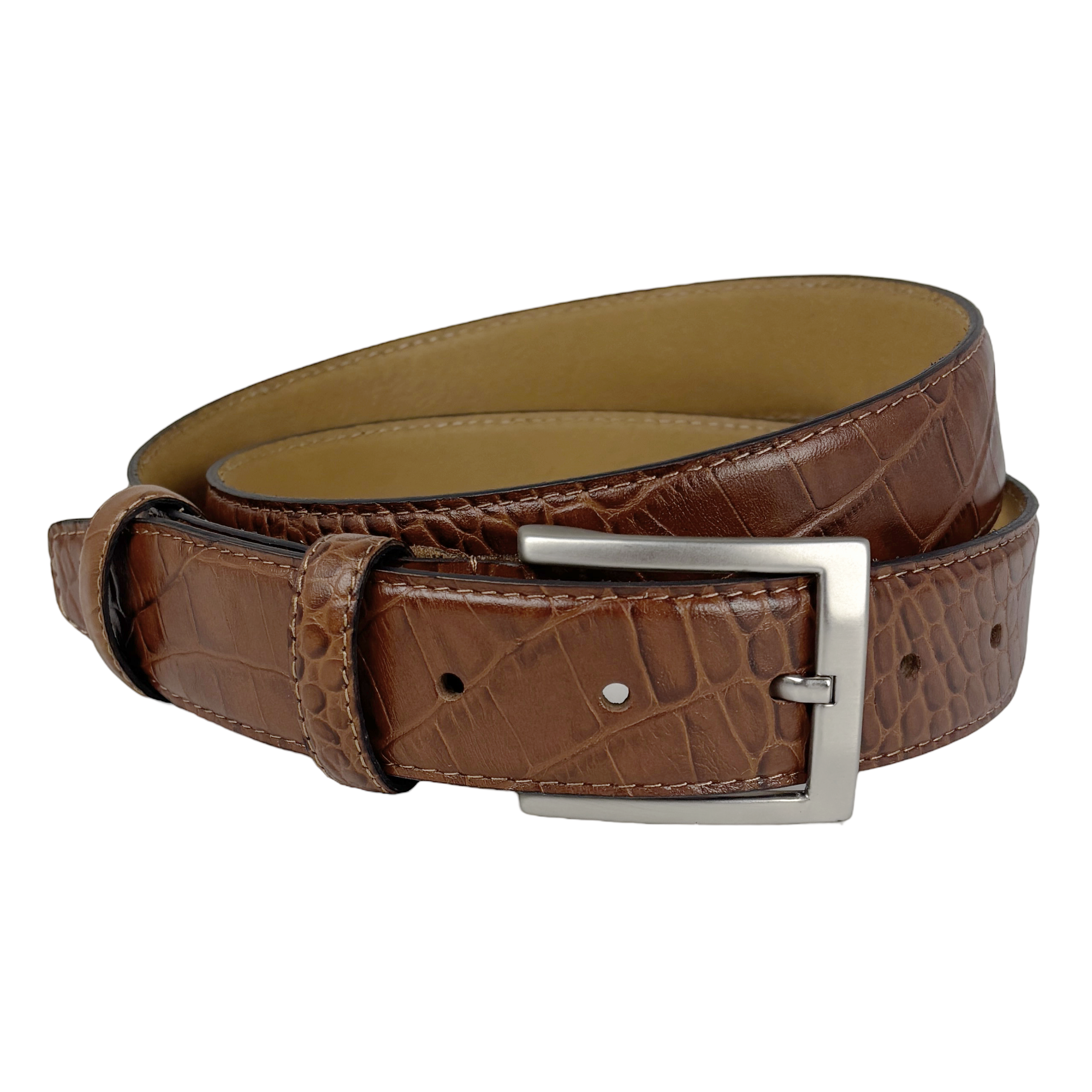 Cognac Leren Riem met Krokoprint – 3,5 cm Breed