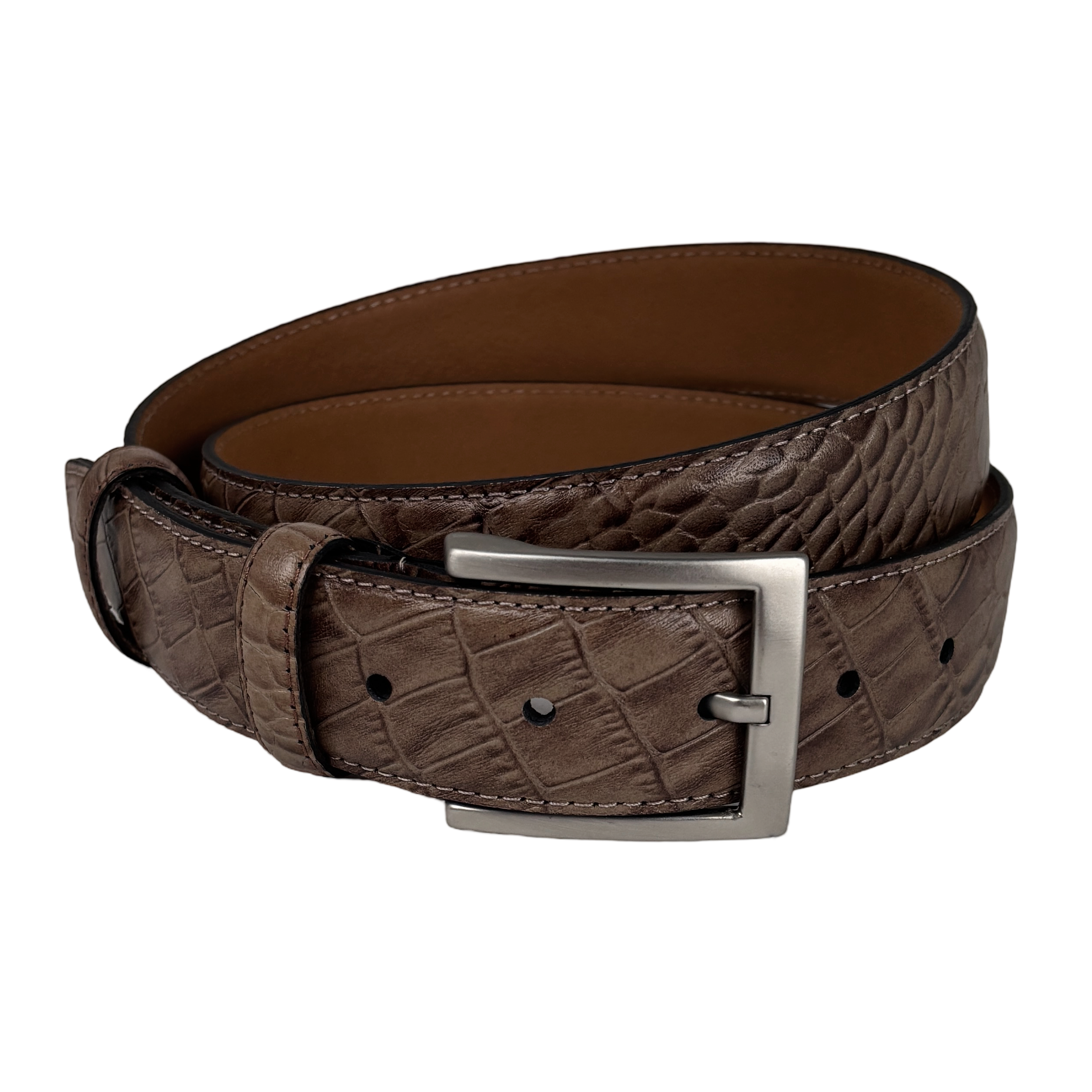 Taupe Leren Riem met Krokoprint – 3,5 cm Breed