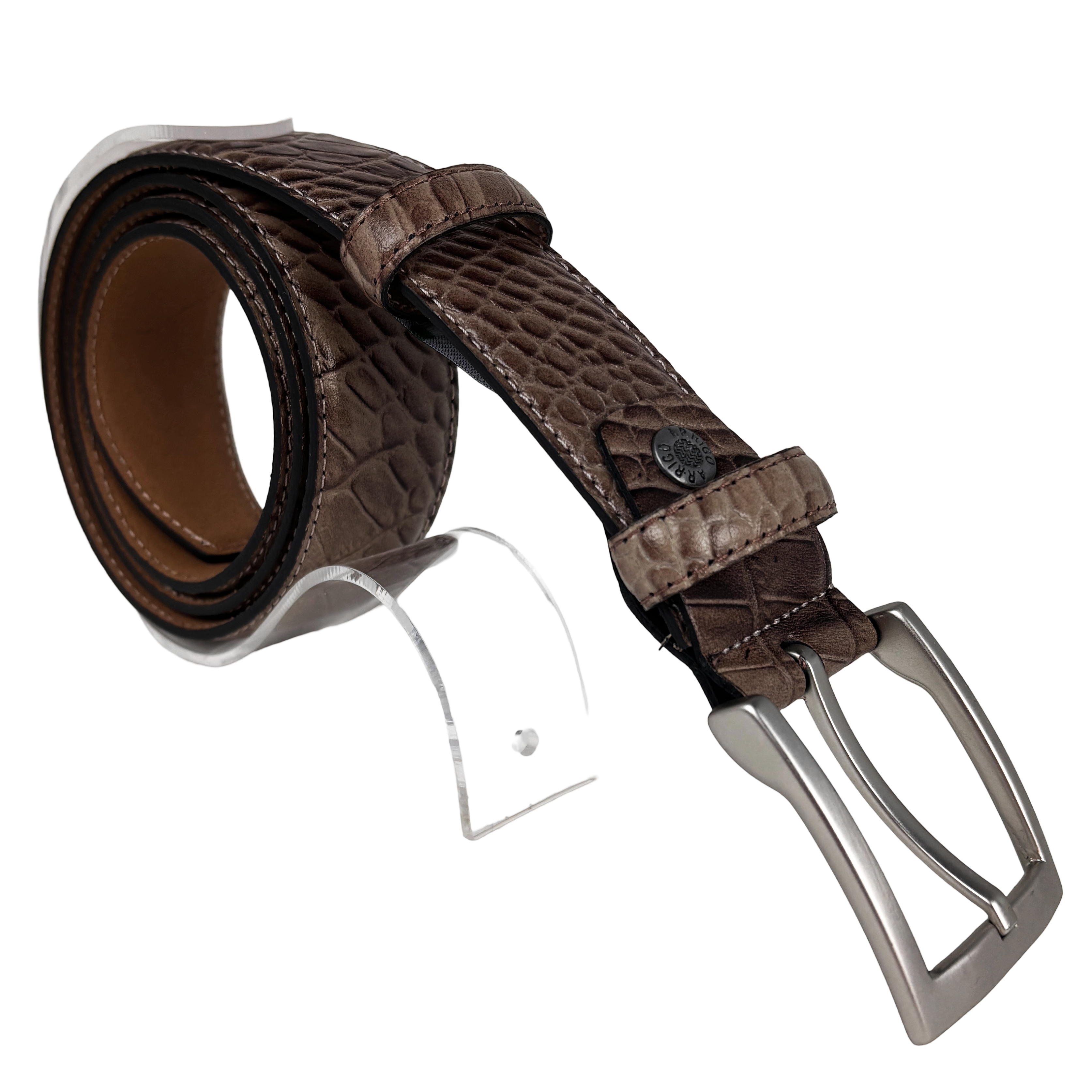 Taupe Leren Riem met Krokoprint – 3,5 cm Breed