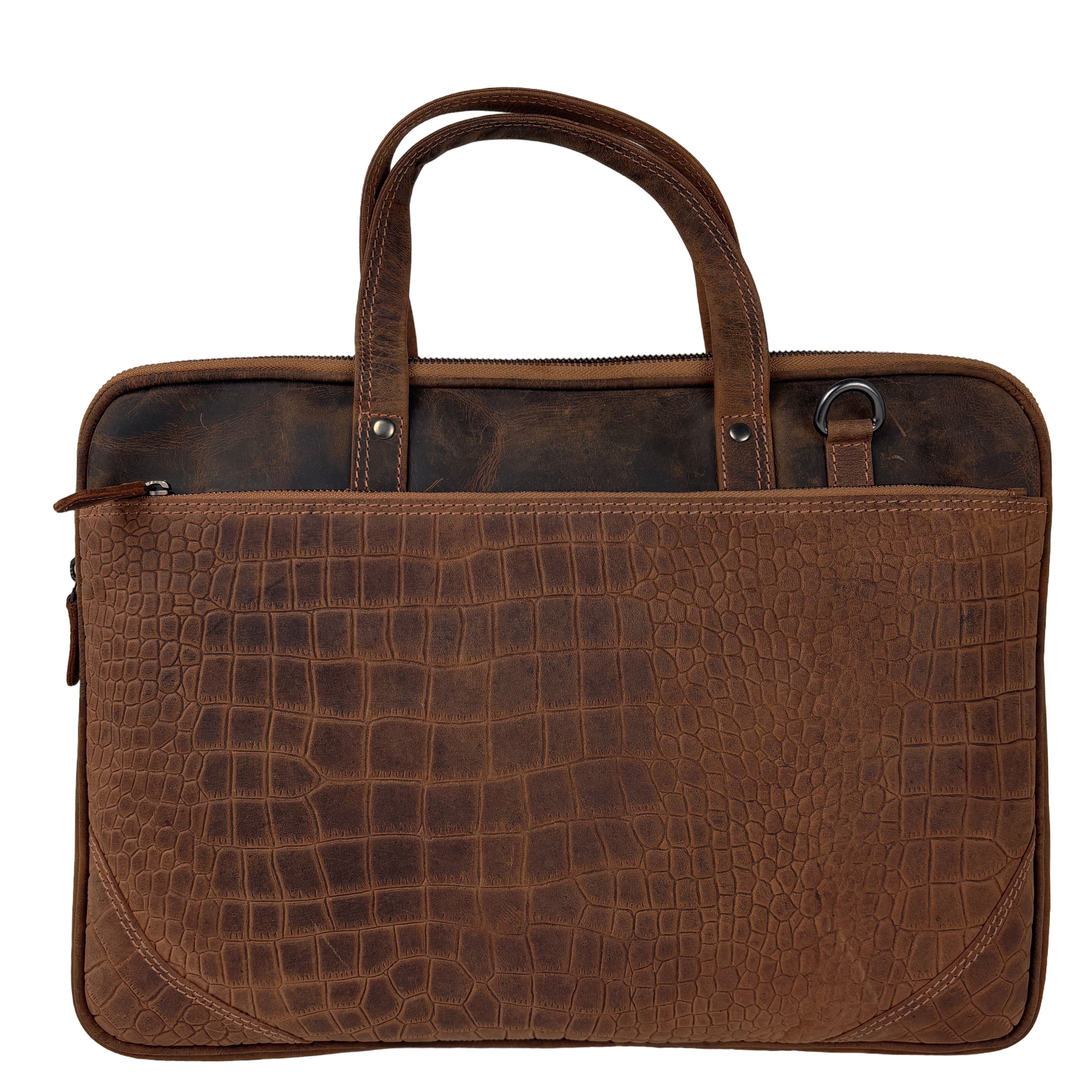 Cognac Laptoptas van Krokoleer voor Laptop tot 15,6 Inch