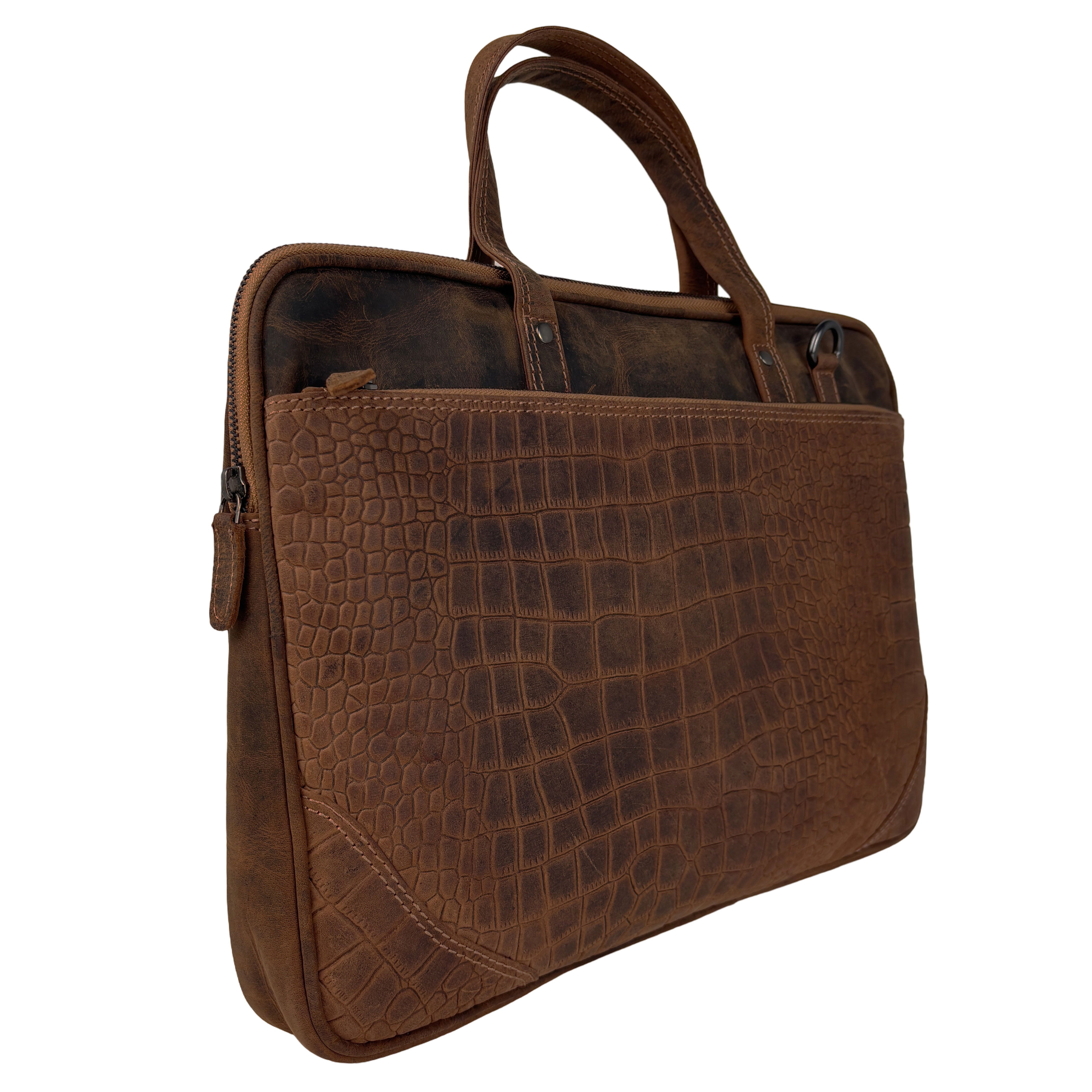 Cognac Laptoptas van Krokoleer voor Laptop tot 15,6 Inch