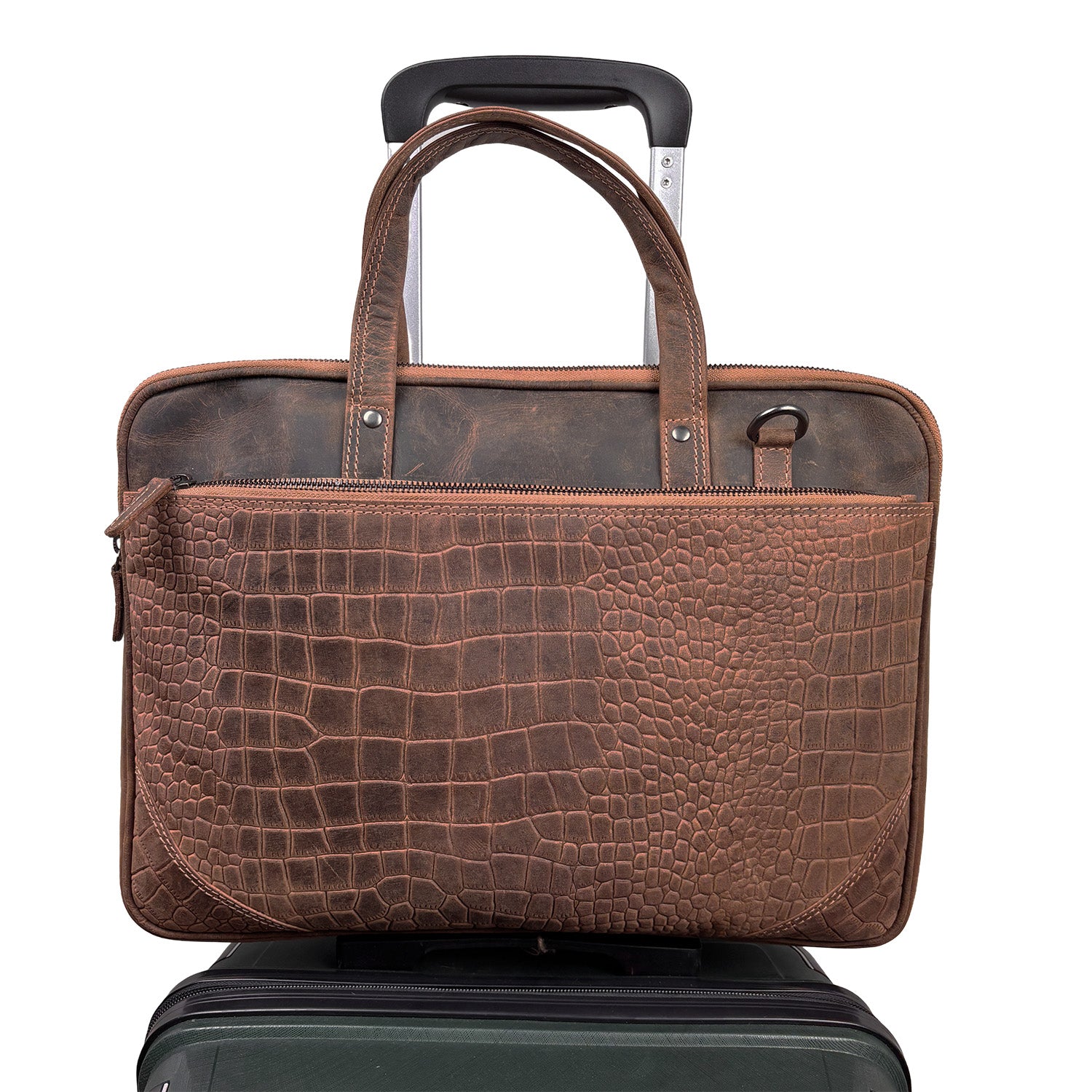 Cognac Laptoptas van Krokoleer voor Laptop tot 15,6 Inch