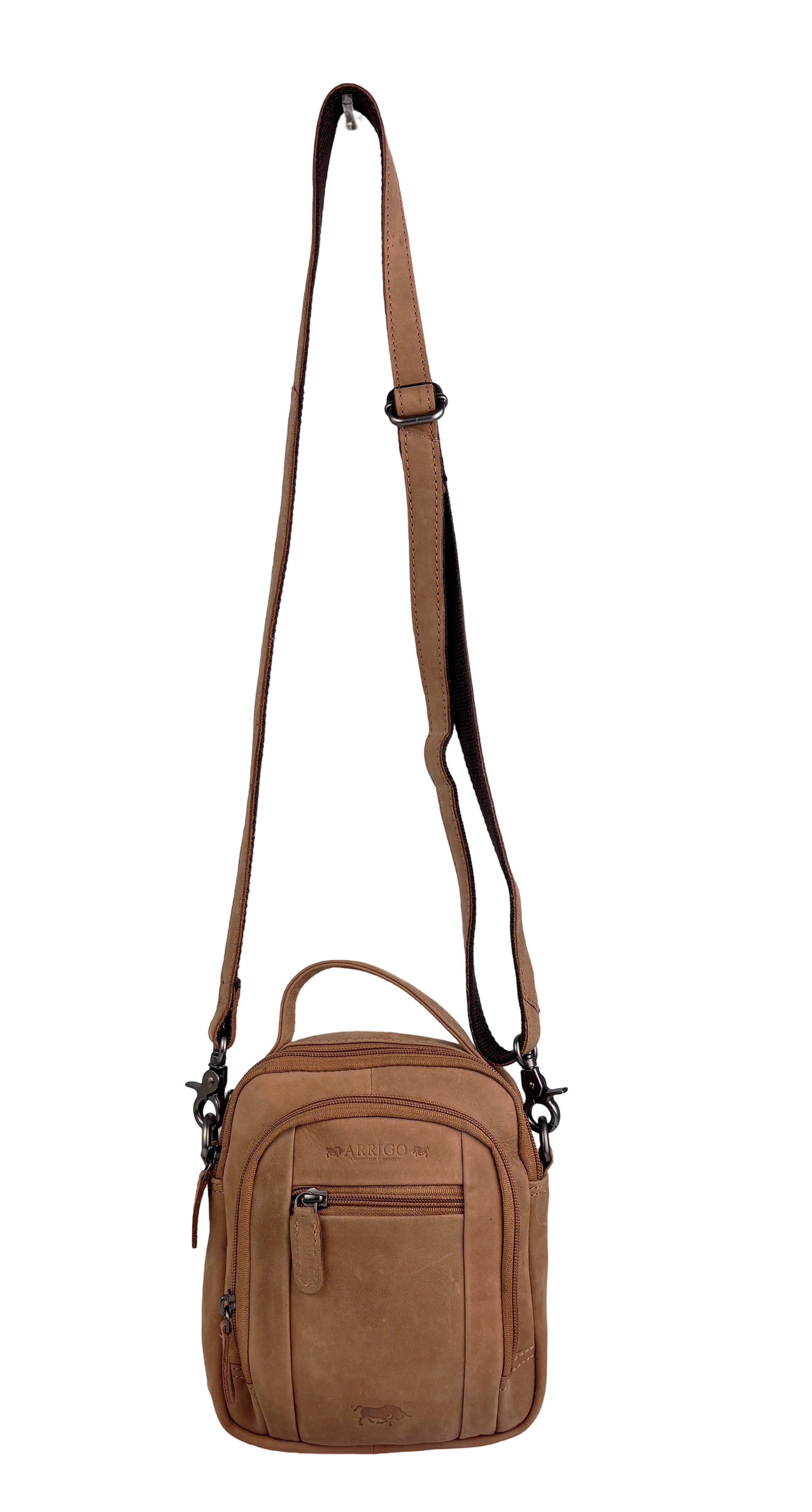 Black buffalo leather shoulder bag for women and men - versatile belt bag, perfect for both casual and stylish looks.