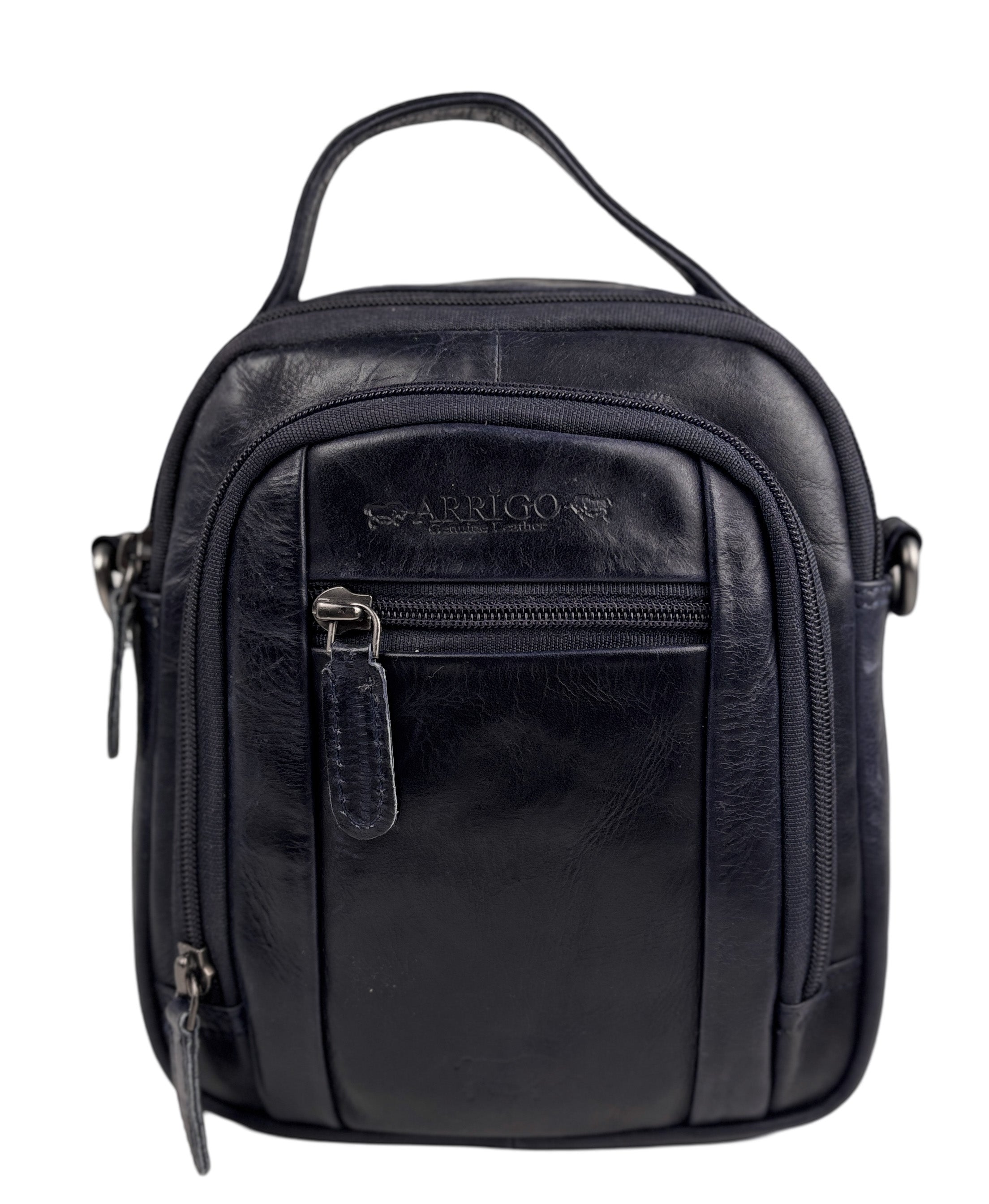 Black buffalo leather shoulder bag for women and men - versatile belt bag, perfect for both casual and stylish looks.