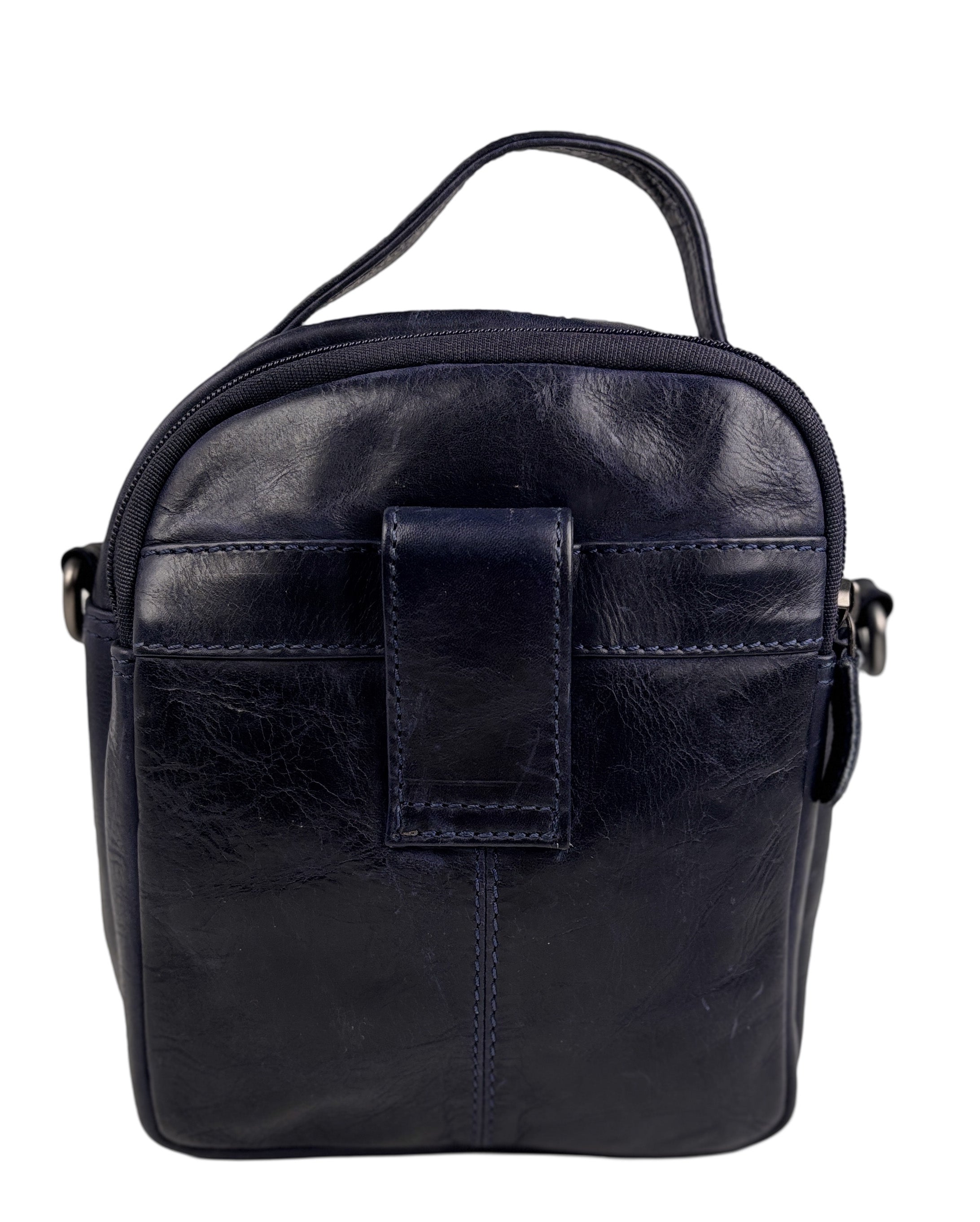 Black buffalo leather shoulder bag for women and men - versatile belt bag, perfect for both casual and stylish looks.