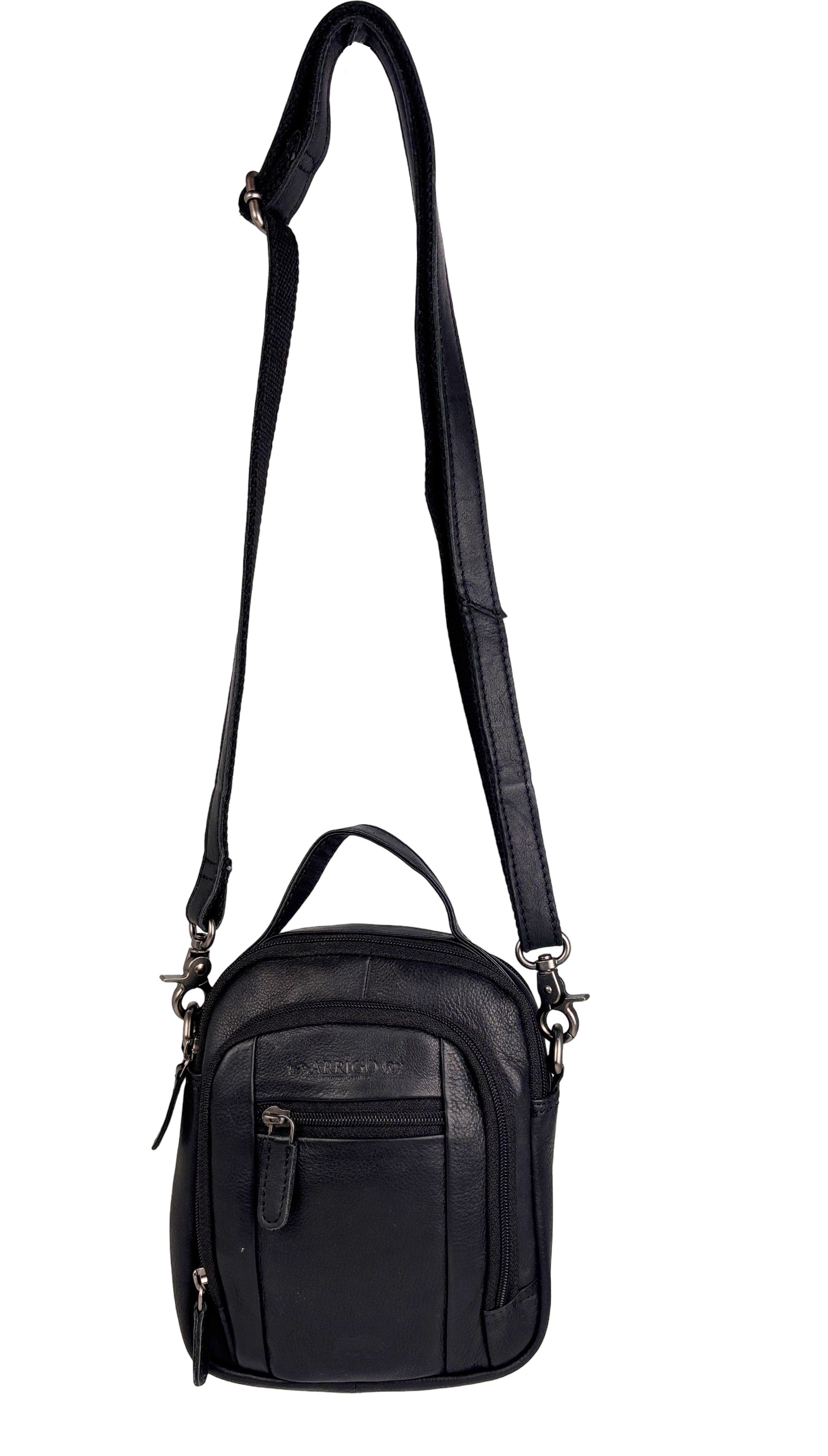 Black buffalo leather shoulder bag for women and men - versatile belt bag, perfect for both casual and stylish looks.