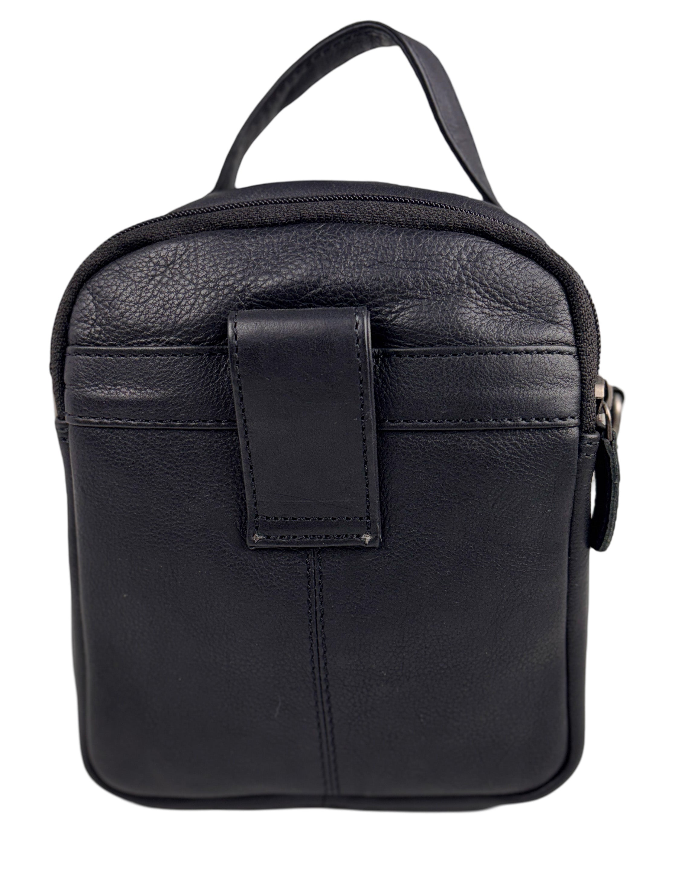 Black buffalo leather shoulder bag for women and men - versatile belt bag, perfect for both casual and stylish looks.