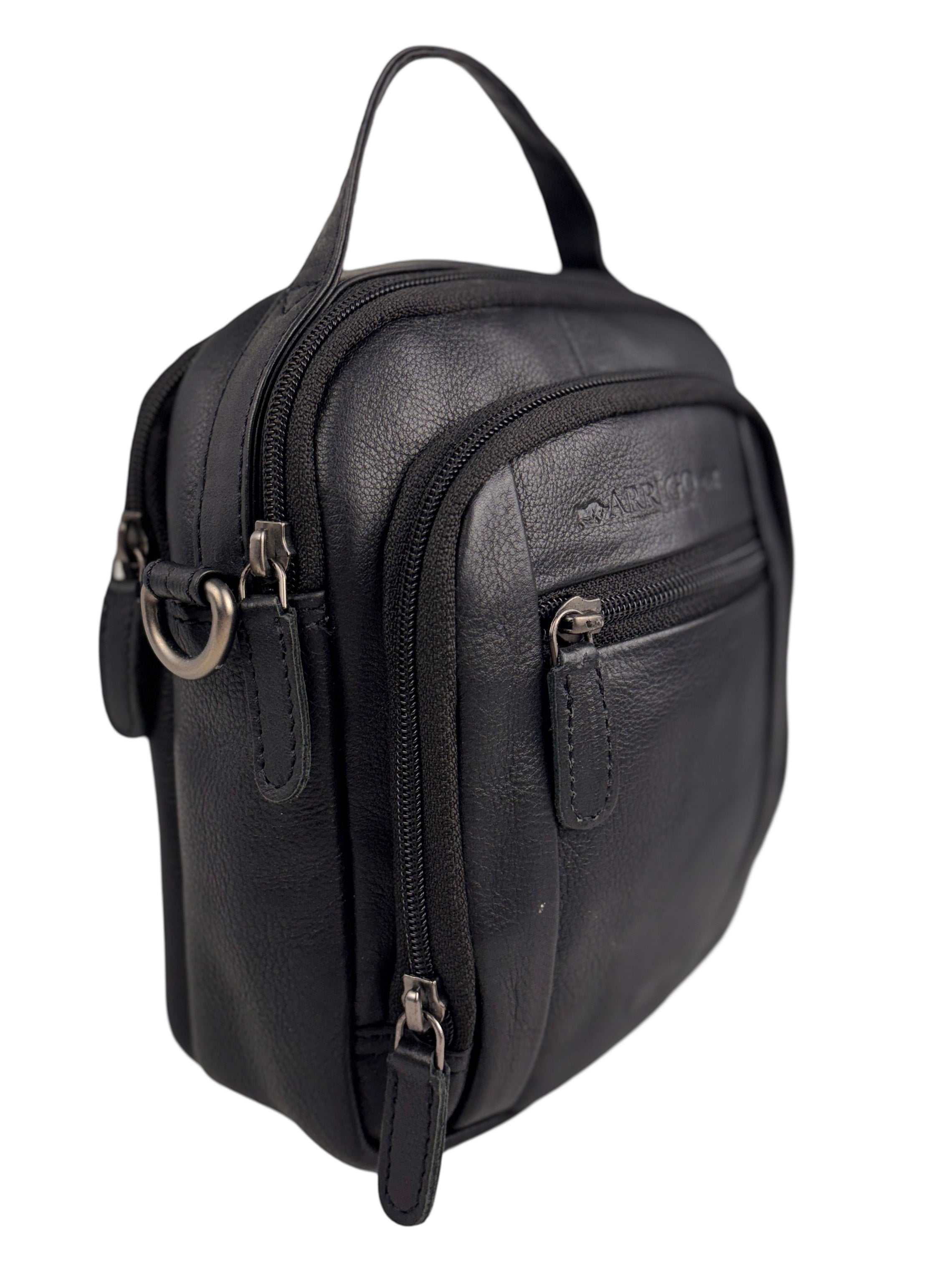 Black buffalo leather shoulder bag for women and men - versatile belt bag, perfect for both casual and stylish looks.