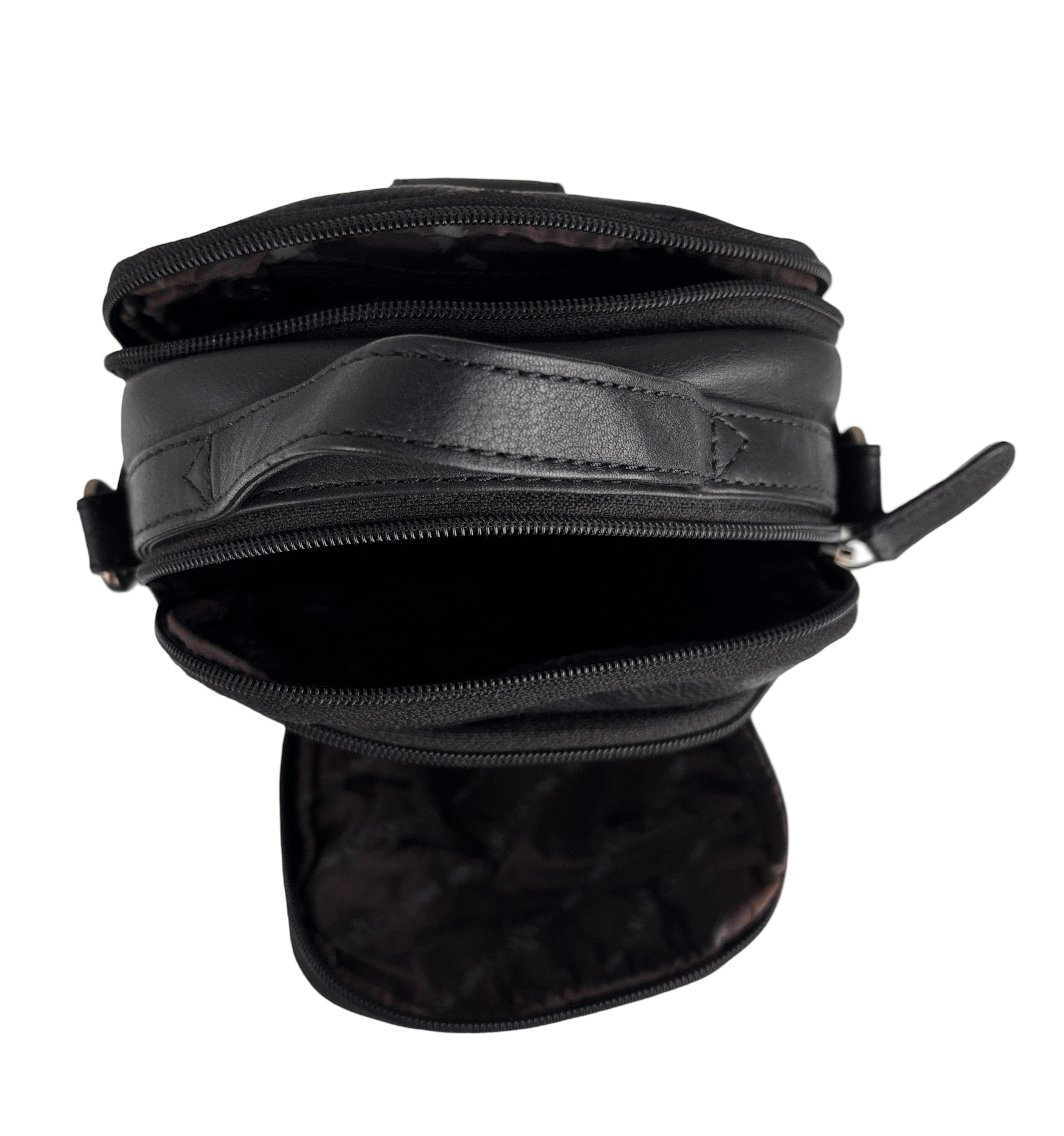 Black buffalo leather shoulder bag for women and men - versatile belt bag, perfect for both casual and stylish looks.