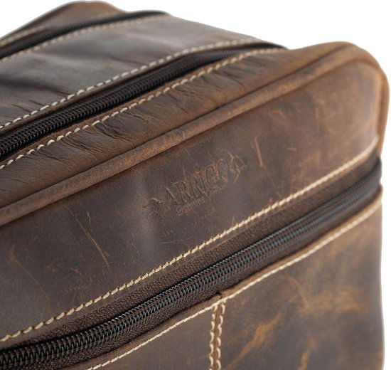 Toilettas donkerbruin - Arrigo Leather Goods