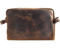 Toilettas donkerbruin - Arrigo Leather Goods