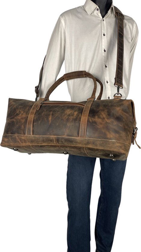 Weekendtas buffelleer cognac - Arrigo Leather Goods