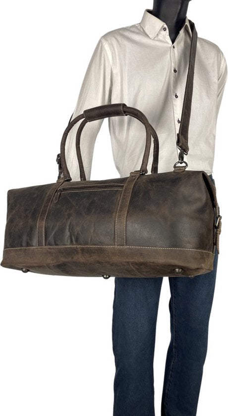 Weekendtas buffelleer donkerbruin - Arrigo Leather Goods